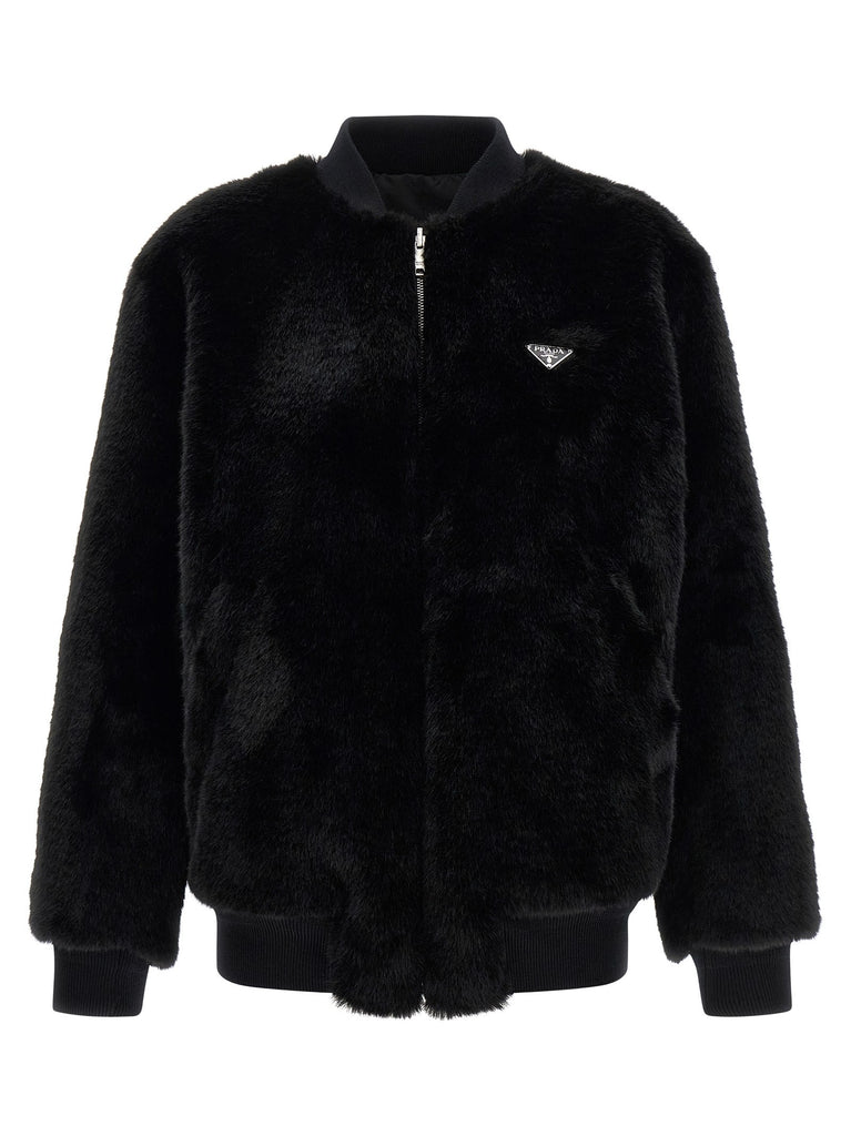 Eco-fur and Re-Nylon reversible bomber jacket