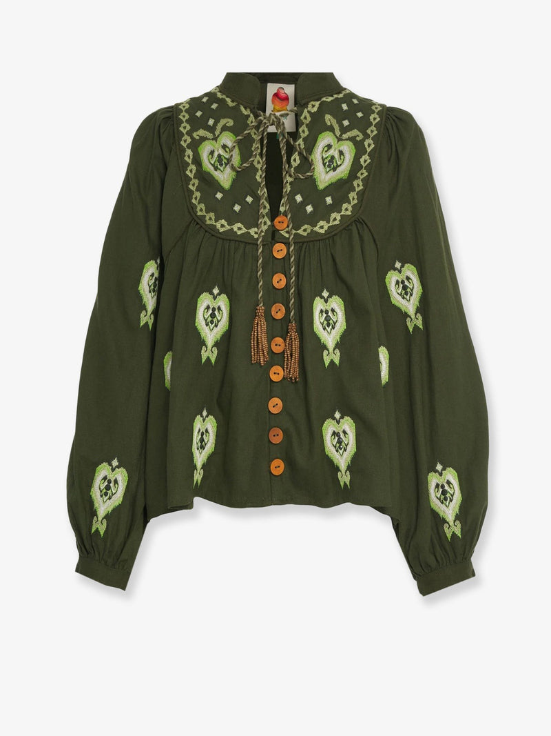 Embroidered puff sleeve lenzing™ ecovero™ euroflax™ shirt