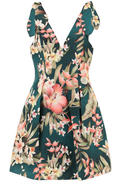 Zimmermann Lexi Tie Mini Floral Dress   Green