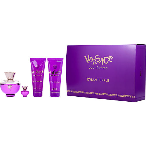 VERSACE DYLAN PURPLE - EAU DE PARFUM SPRAY 3.4 OZ & BODY LOTION 3.4 OZ & SHOWER GEL 3.4 OZ & EAU DE PARFUM 0.17 OZ MINI