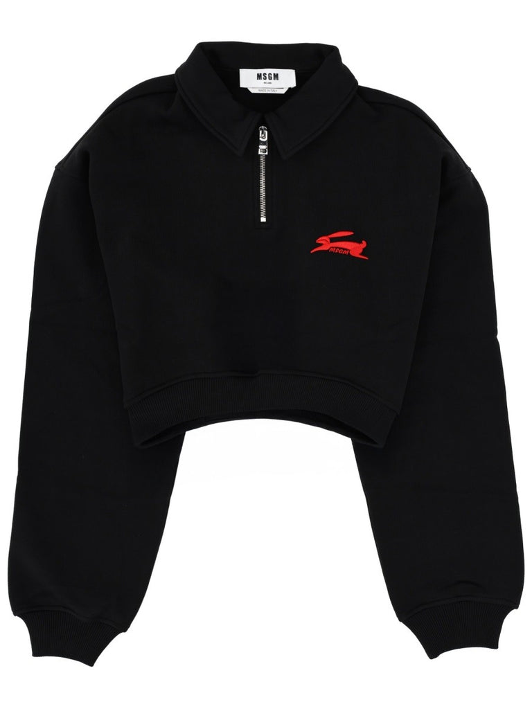"FOLLOW THE RABBIT" COLLARED SWEATSHIRT