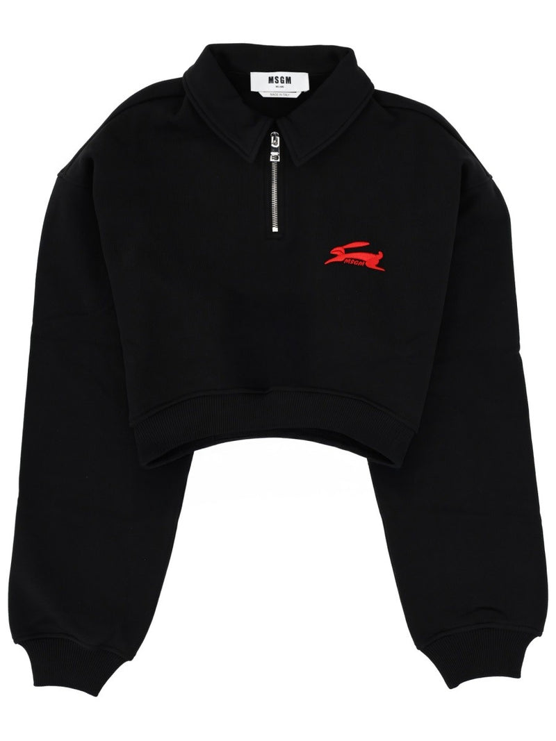 "FOLLOW THE RABBIT" COLLARED SWEATSHIRT