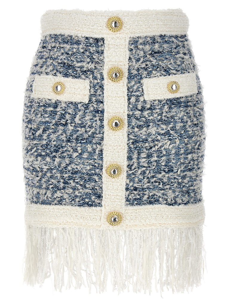 Fringed tweed skirt