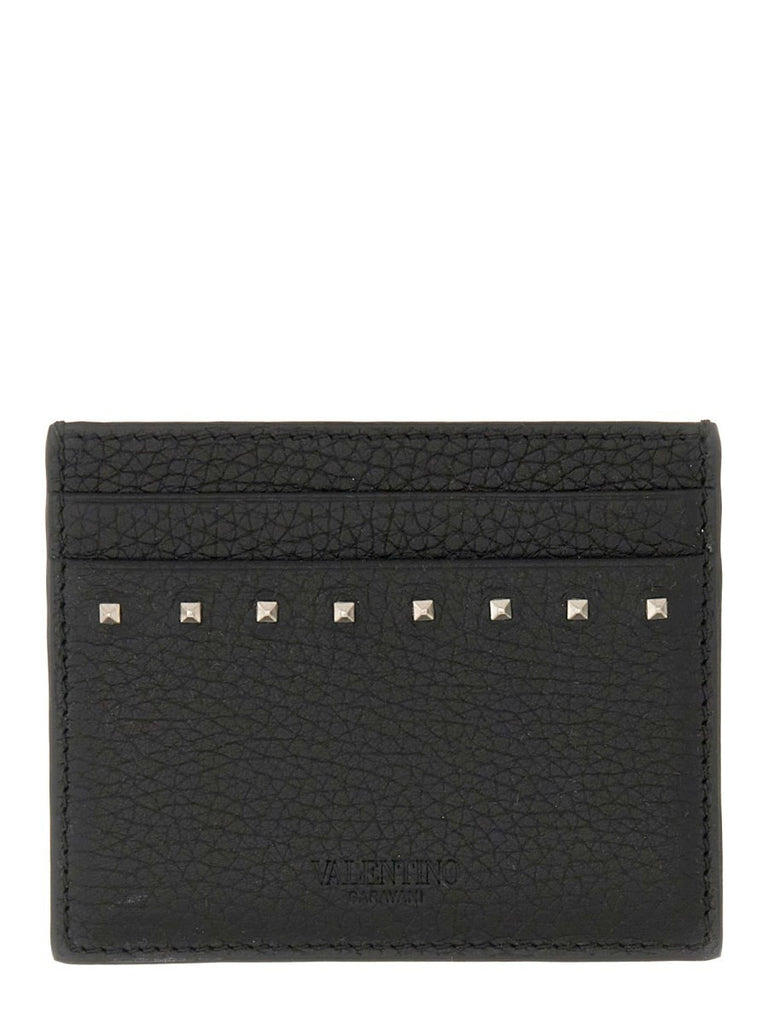 GARNET CALFSKIN "ROCKSTUD" CARD HOLDER