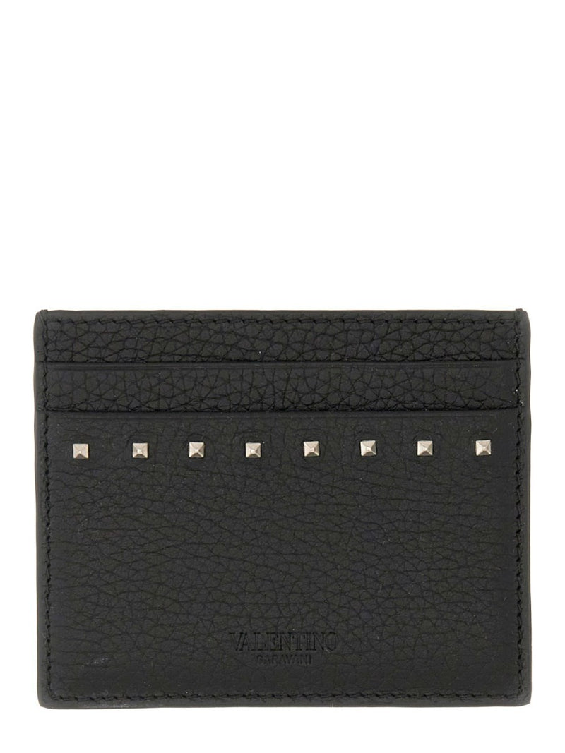 GARNET CALFSKIN "ROCKSTUD" CARD HOLDER