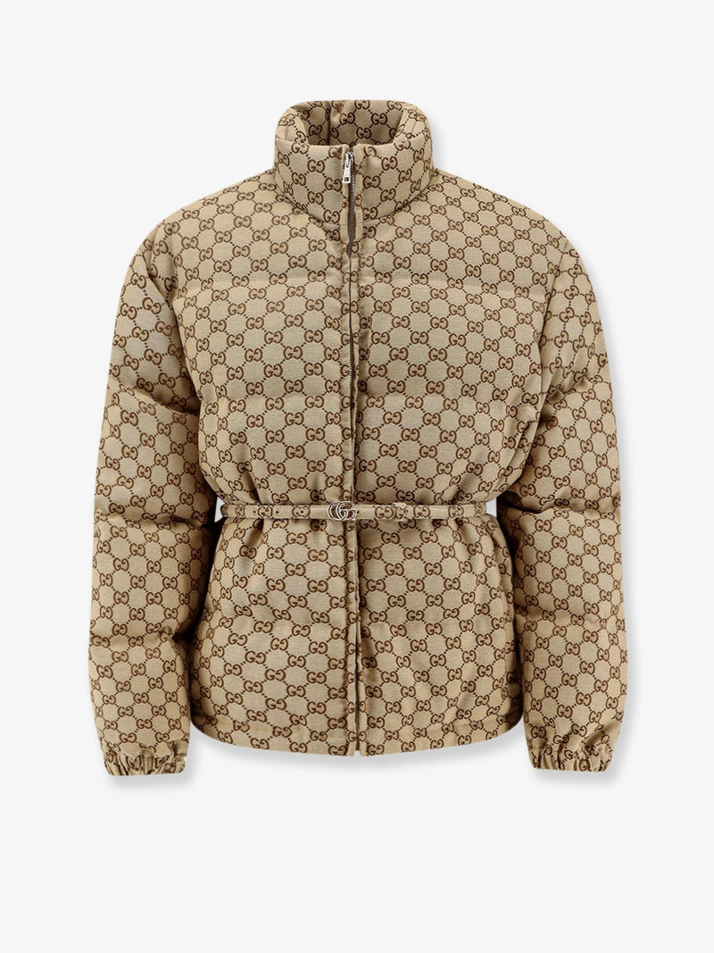 GG Fabric padded jacket with belt