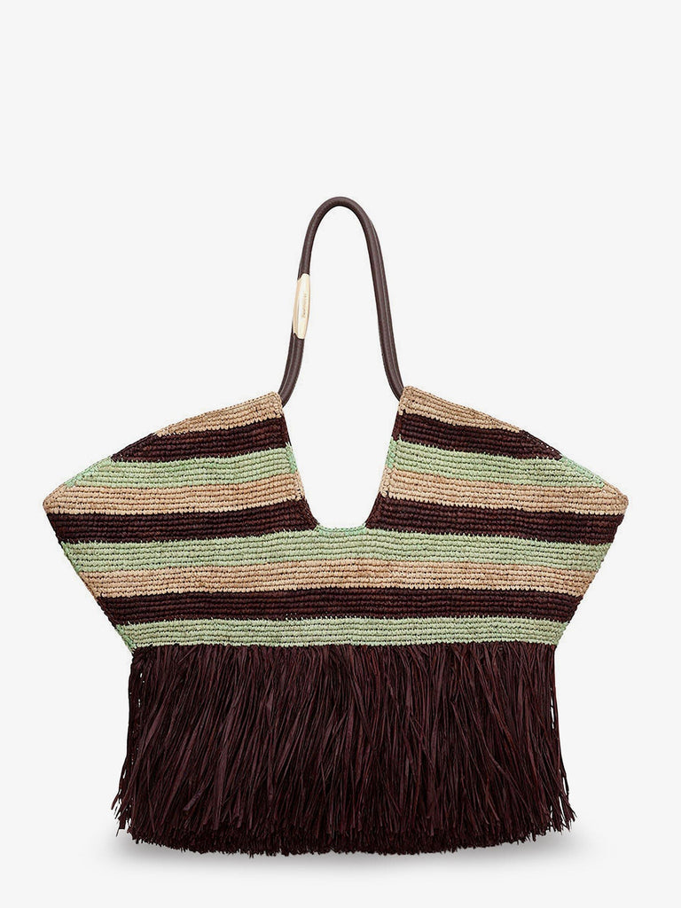Golden Time rafia shoulder bag with fringe