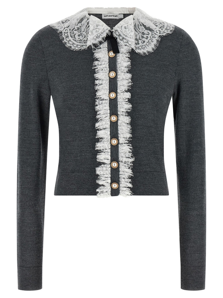 'Grey Lace Collar Knit' cardigan