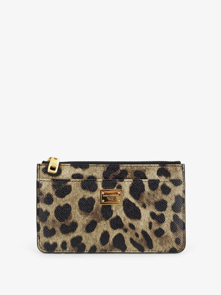 Hammered leather card holder with animal print