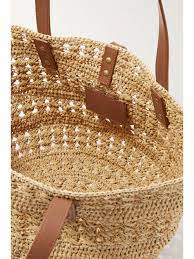 SAINT LAURENT PANIER SMALL IN RAFFIA AND VEGETABLE-TANNED LEATHER