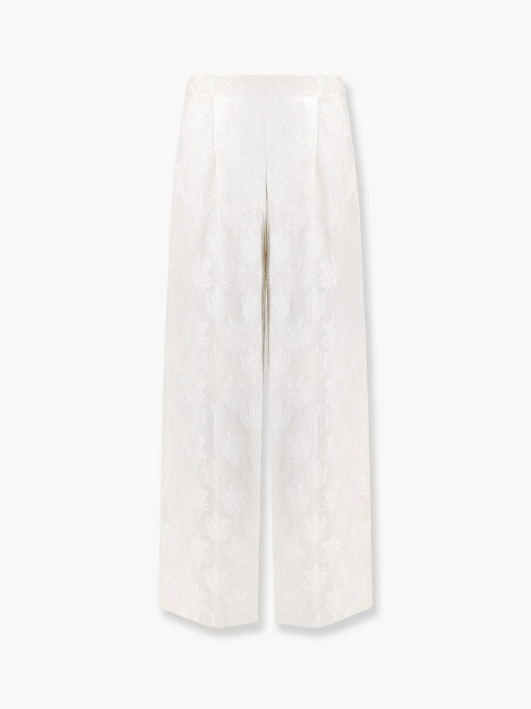 Jacquard silk trousers with floral motif