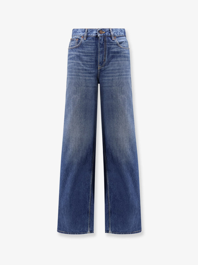 Jeans with leather logo tag