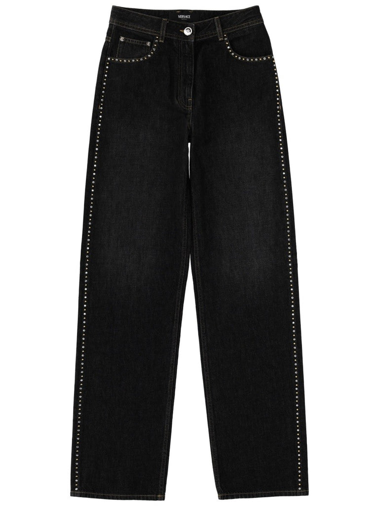 JEANS WITH STUDS AND CRYSTALS DECORATION