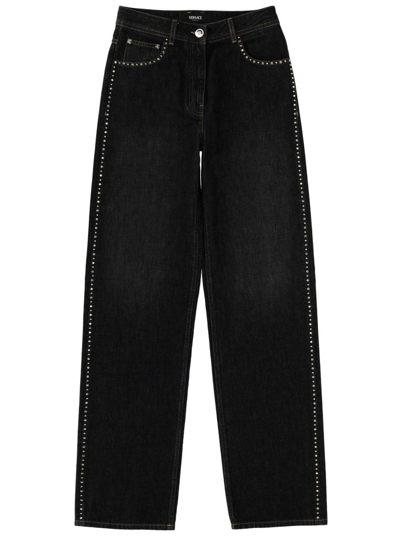 JEANS WITH STUDS AND CRYSTALS DECORATION