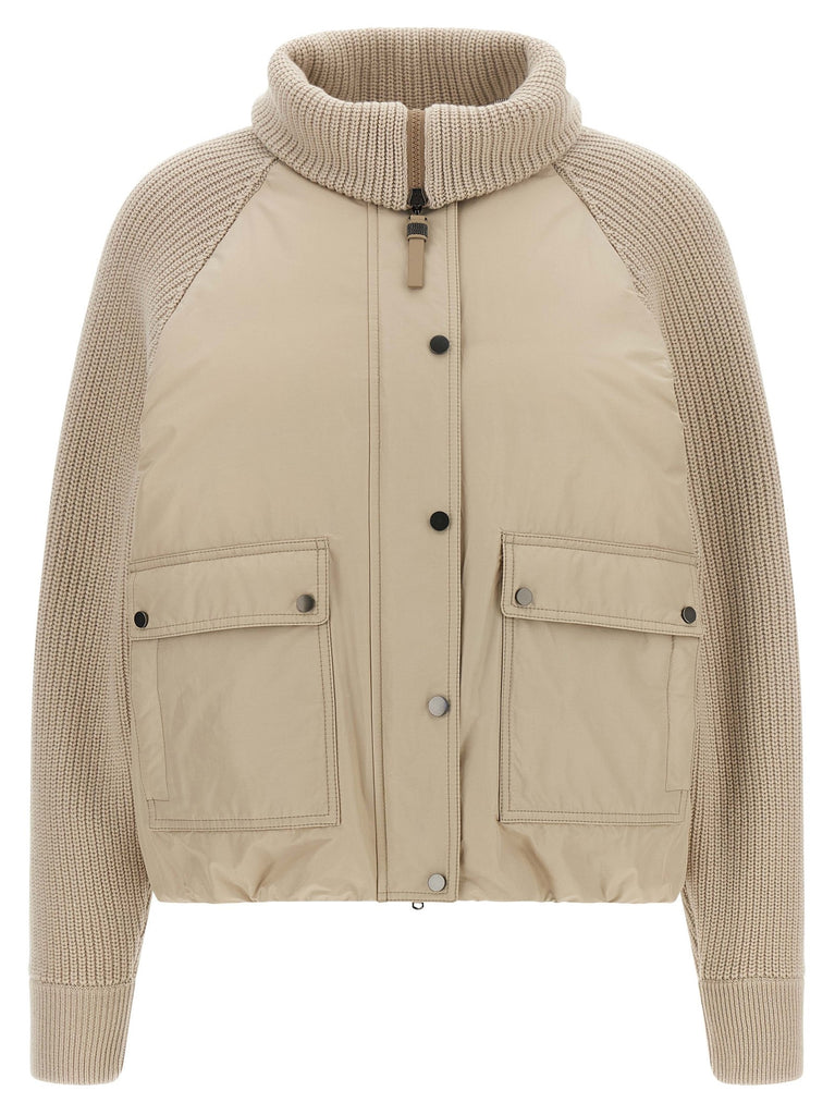 Knit insert down jacket