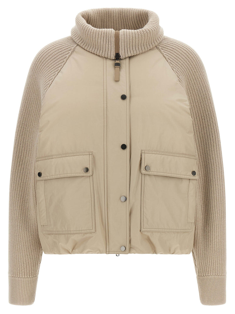 Knit insert down jacket