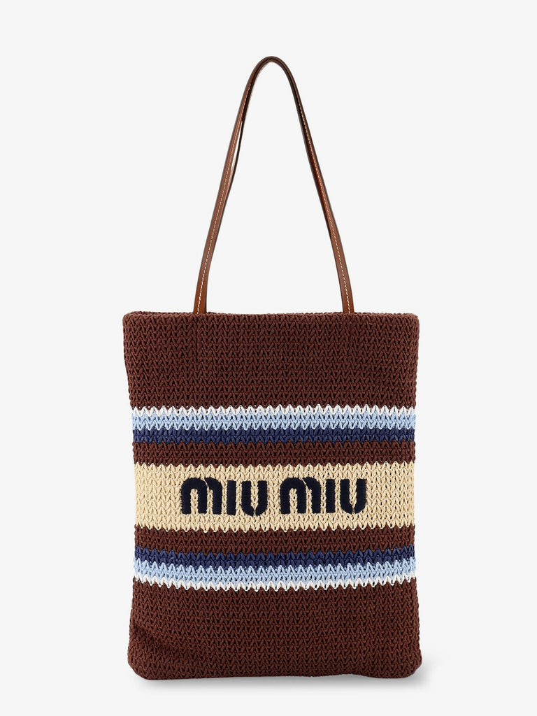Knitted shopping bag with embroidered logo on the front
