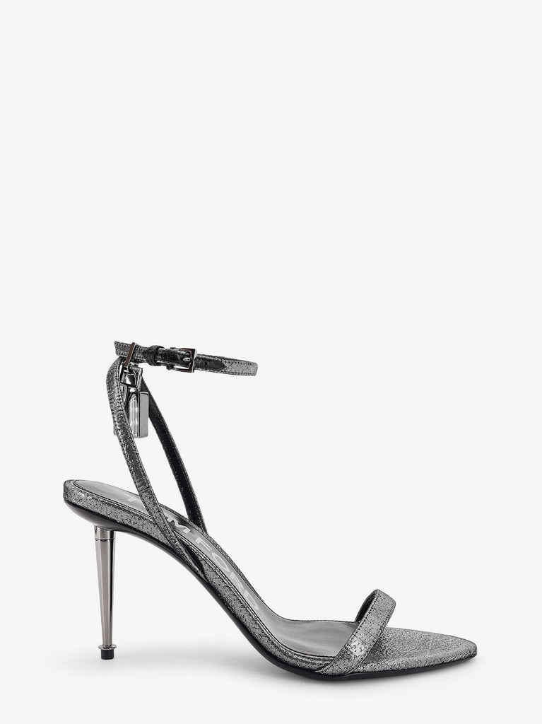Laminated heeled sandals with laminated effect