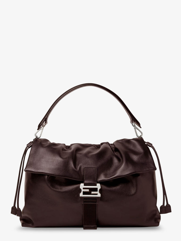 Le Loft De Paris FENDI large dark brown leather shoulder bag with slouchy silhouette and silver metal hardware.