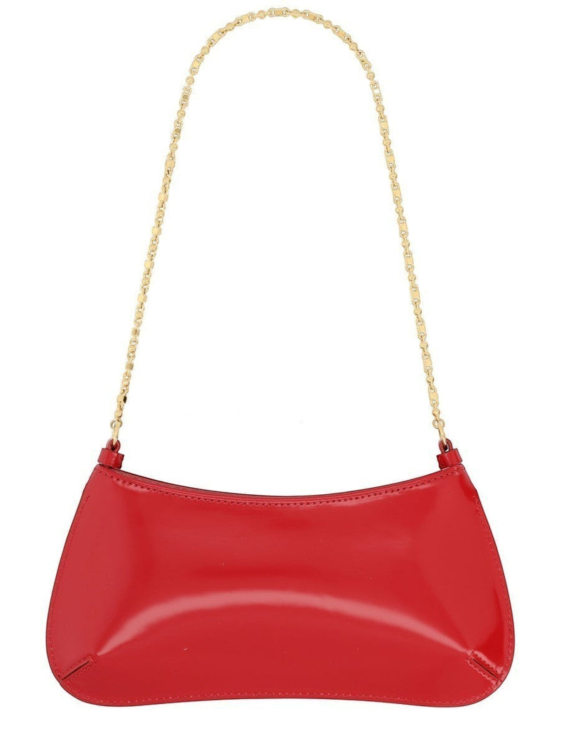 Le Loft De Paris JACQUEMUS red glossy leather Le Bambino long shoulder bag with a gold-tone chain strap.
