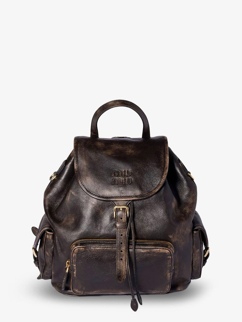 Leather backpack with a vintage effect