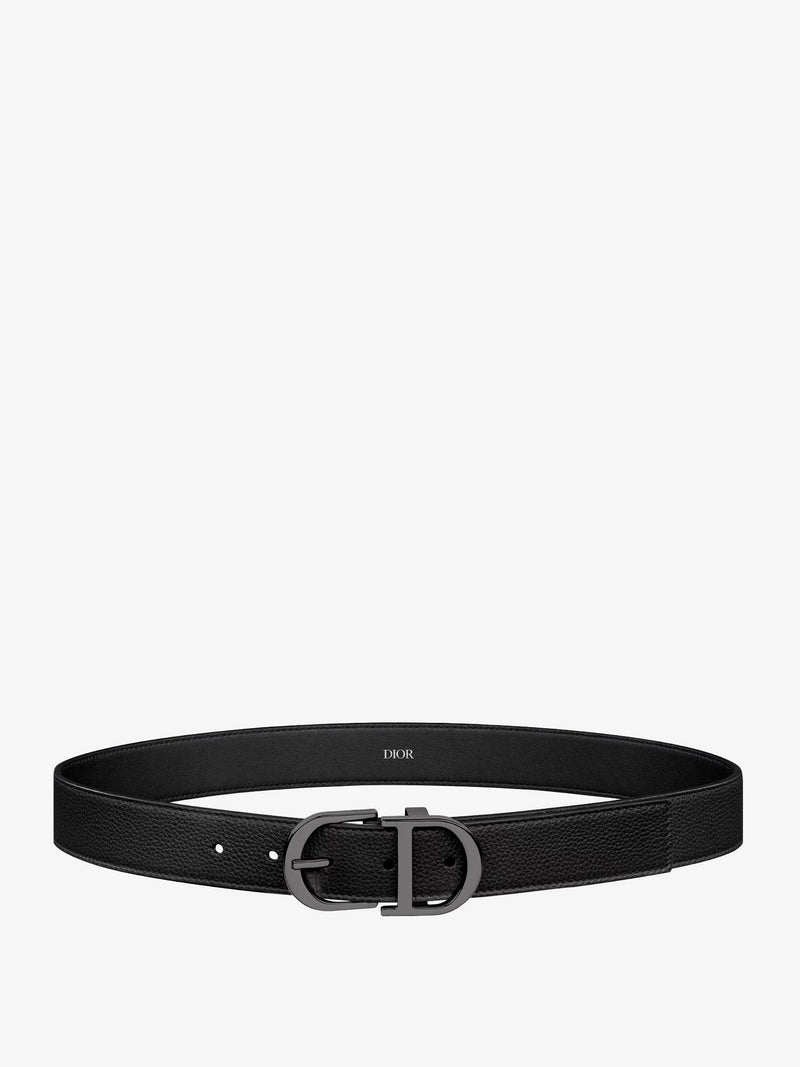 Leather belt with metal CD logo