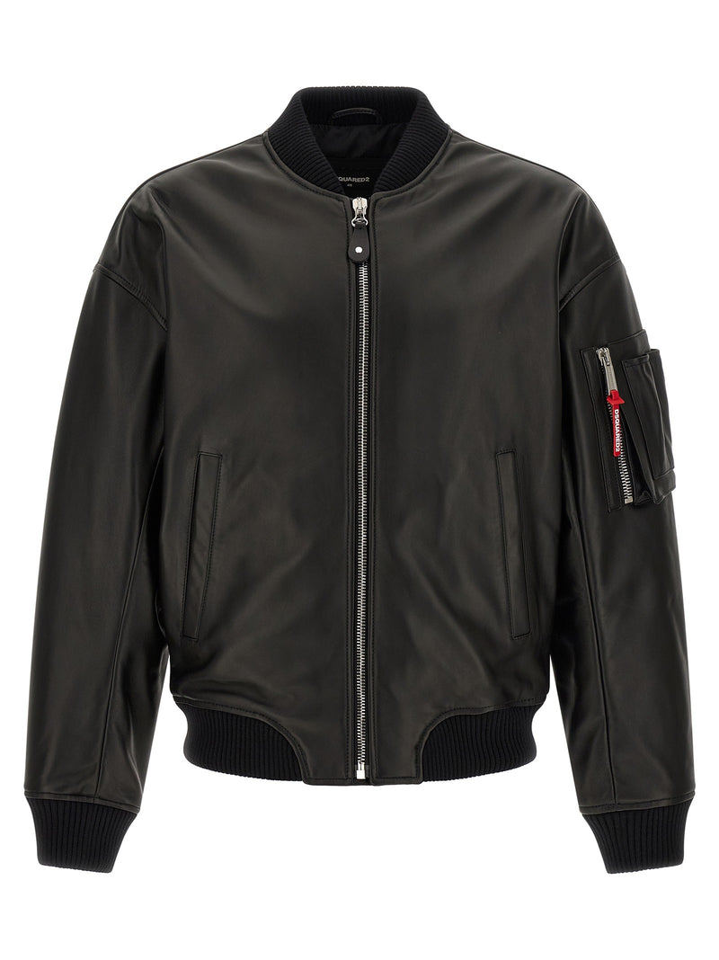 Leather bomber jacket
