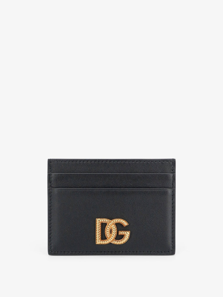 Leather card holder with metal DG logo