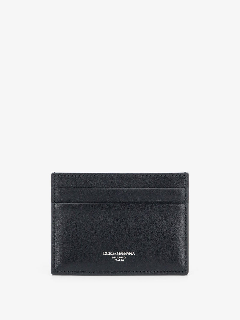 Leather card holder with woven pattern