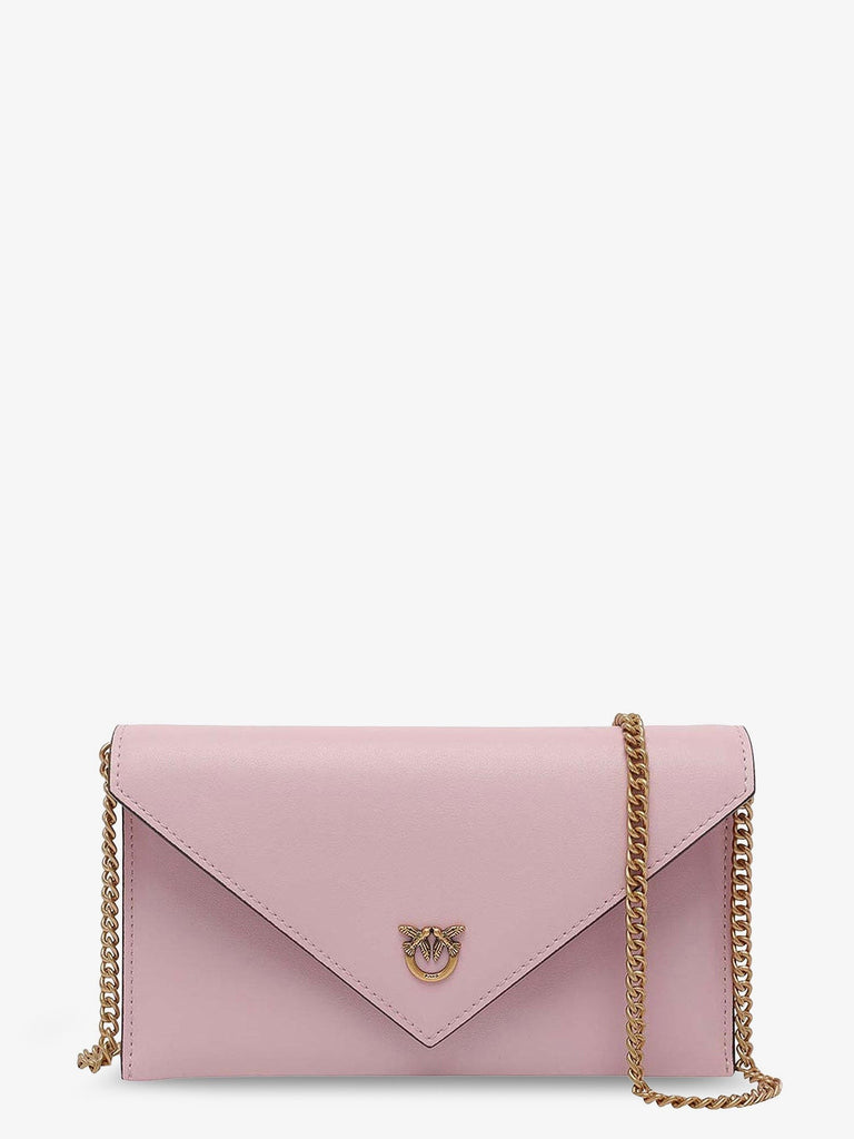 Leather clutch bag with metal Love Birds logo