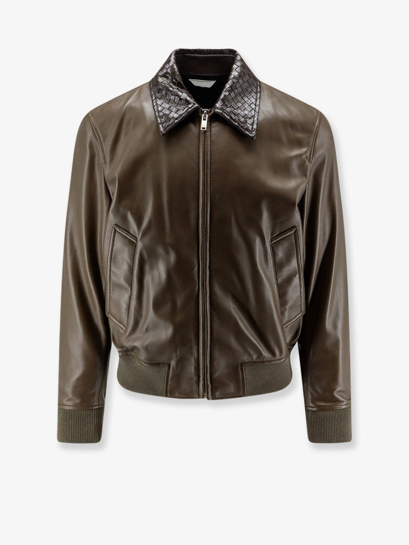 Leather Jacket with Ibntrecciato detail