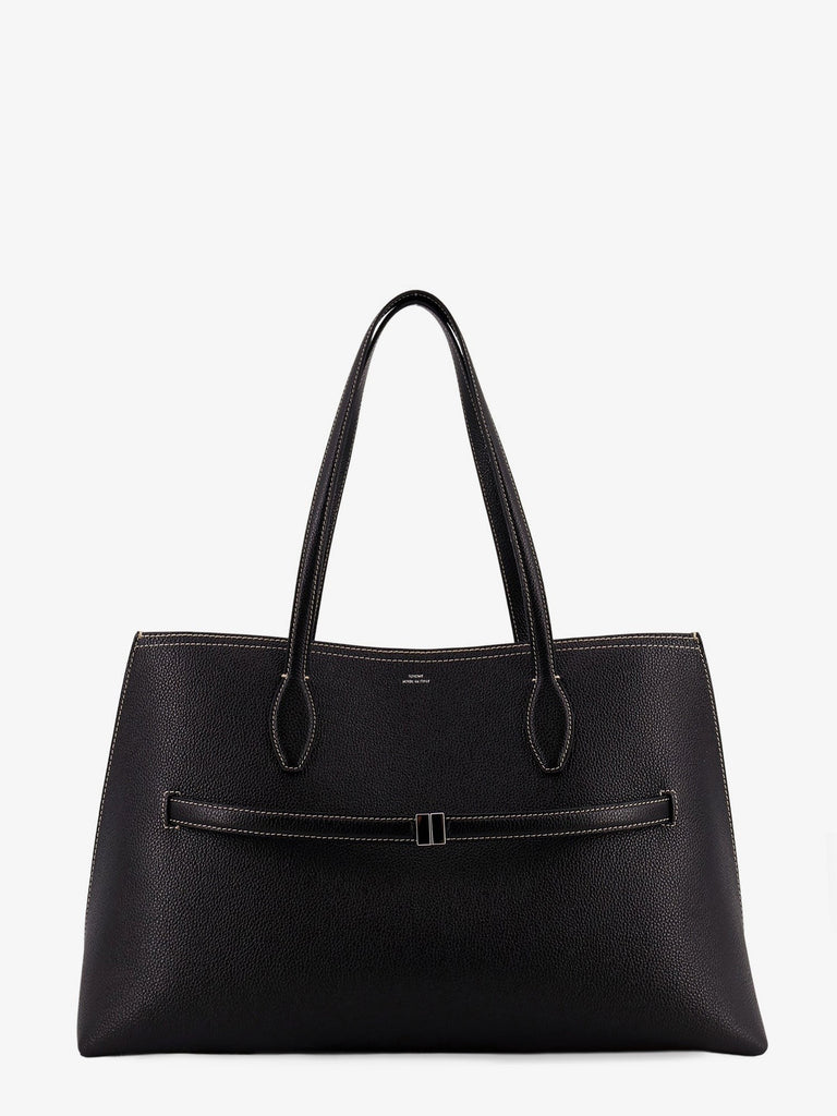 Leather shoulder bag with lettering logo on the front