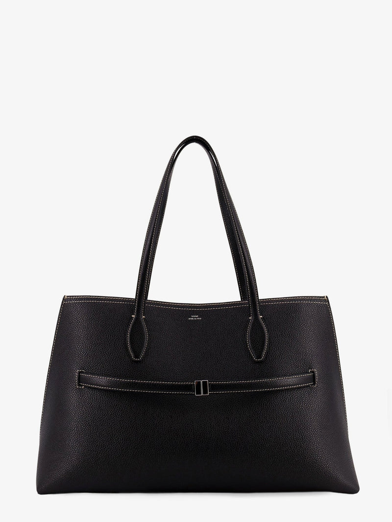 Leather shoulder bag with lettering logo on the front