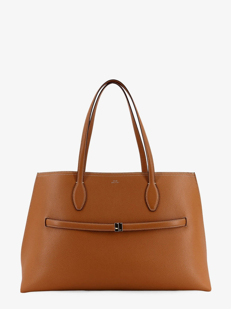 Leather shoulder bag with lettering logo on the front