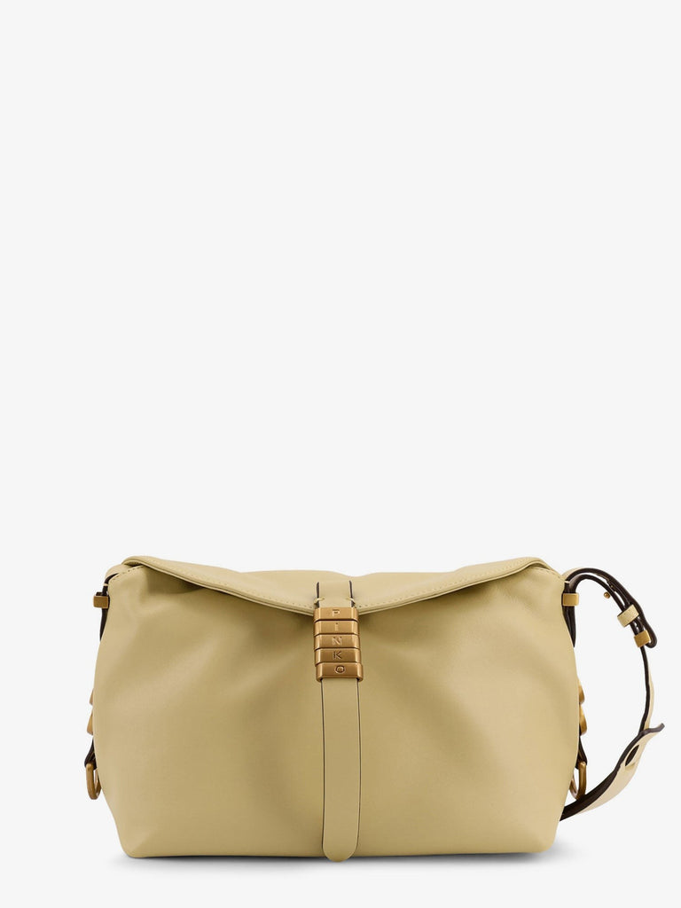 Leather shoulder bag with logo metal detail