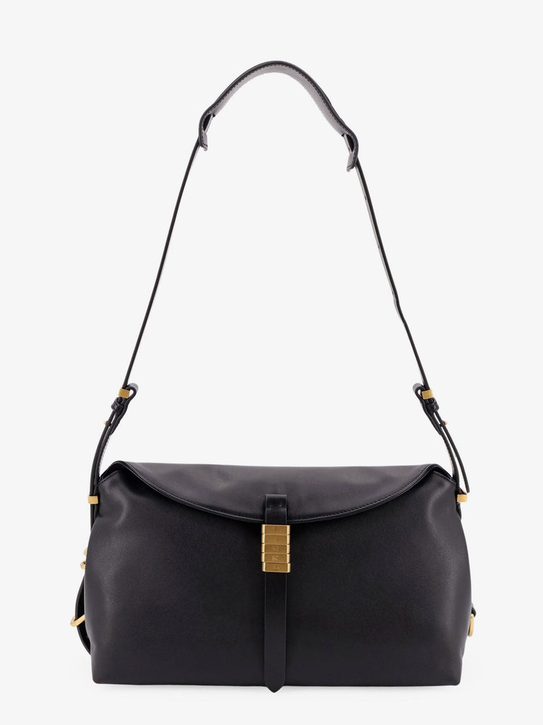 Leather shoulder bag with metal detail with engraved logo