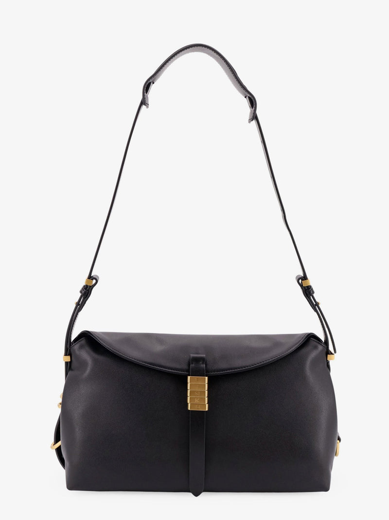Leather shoulder bag with metal detail with engraved logo