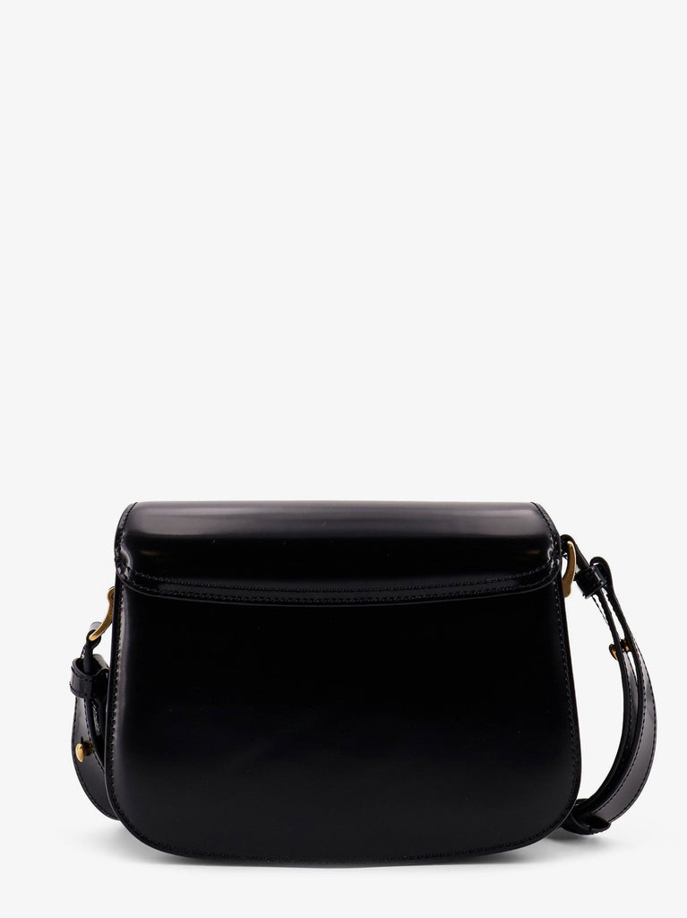 Leather shoulder bag with metal logo on the front