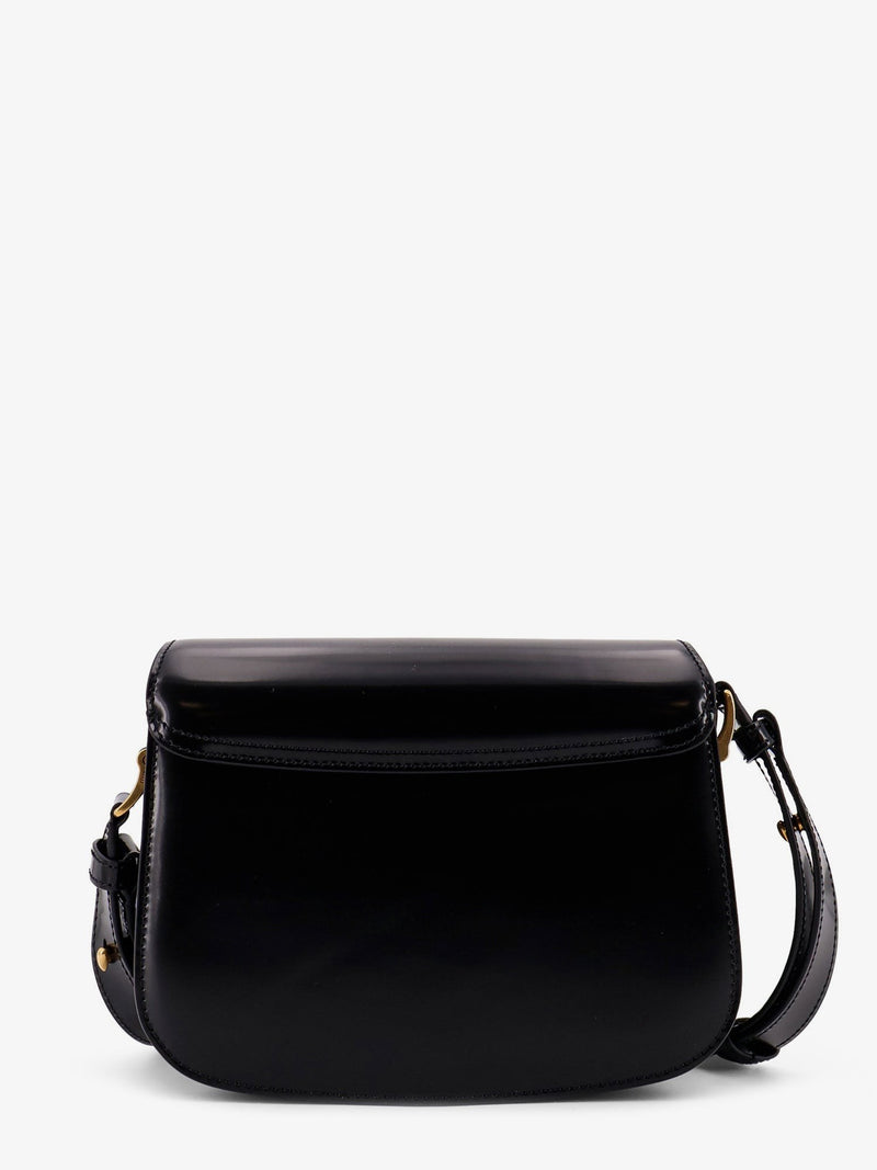 Leather shoulder bag with metal logo on the front