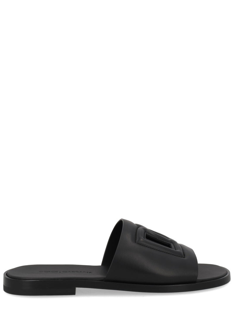 LEATHER SLIDE WITH LOGO
