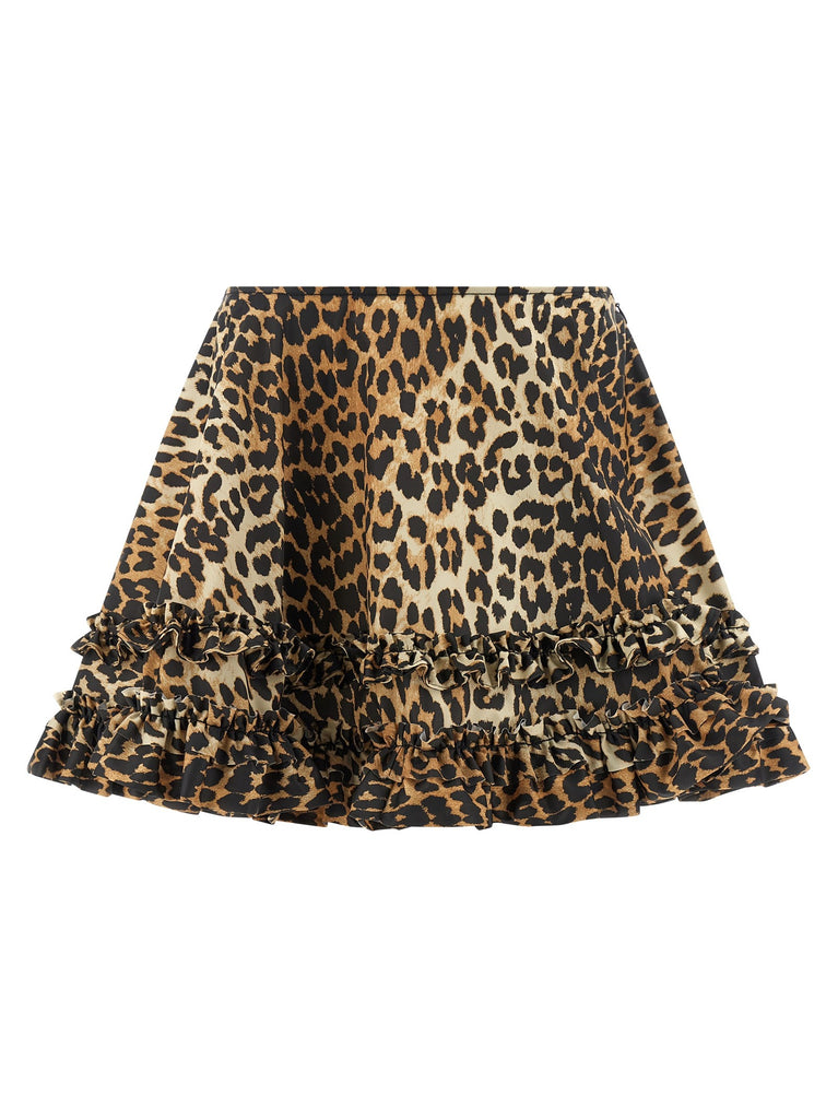 'Leopard Duchesse Nylon Mini Frill' skirt