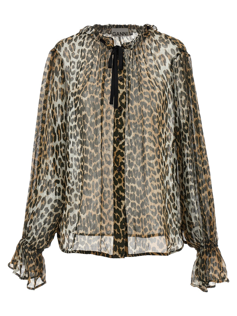 'Leopard Print Chiffon Tie String' shirt