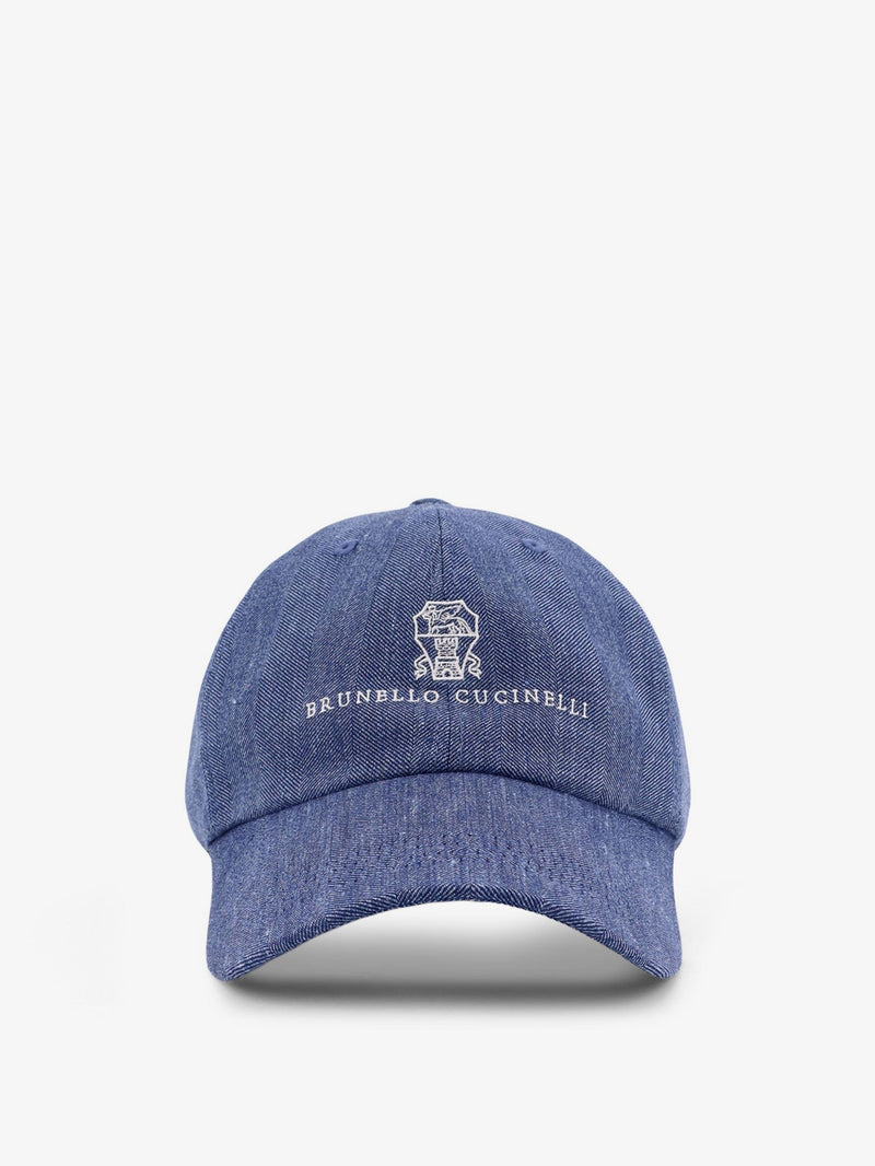Linen and virgin wool blend hat with embroidered logo on the front