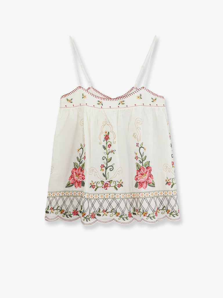 Linen and viscose top with embroidery