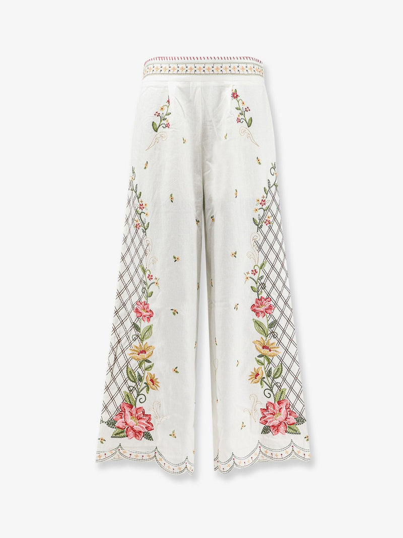 Linen and viscose trousers with embroidery