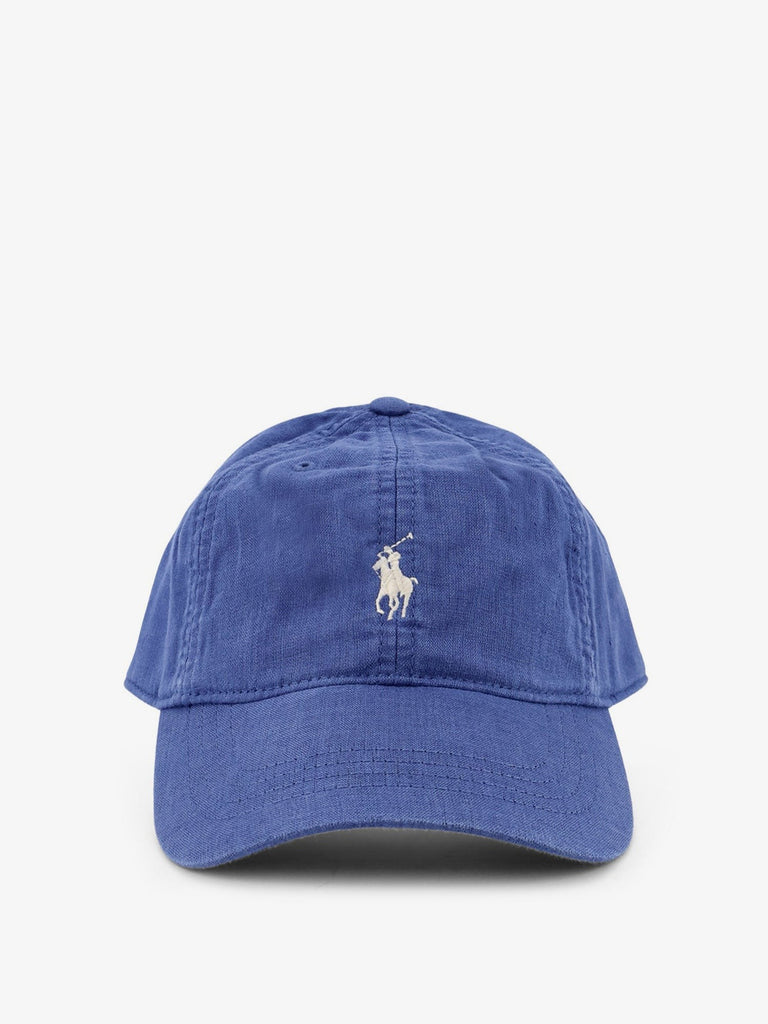 Linen hat with embroidered logo on the front