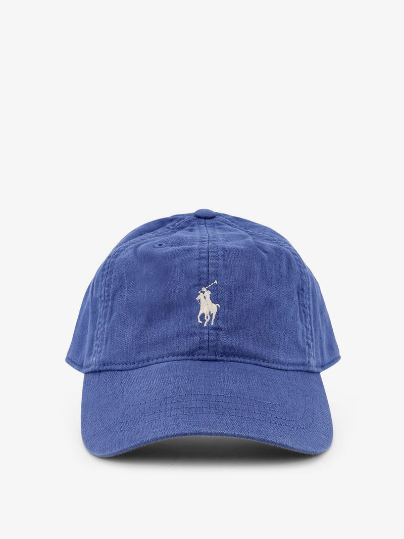 Linen hat with embroidered logo on the front