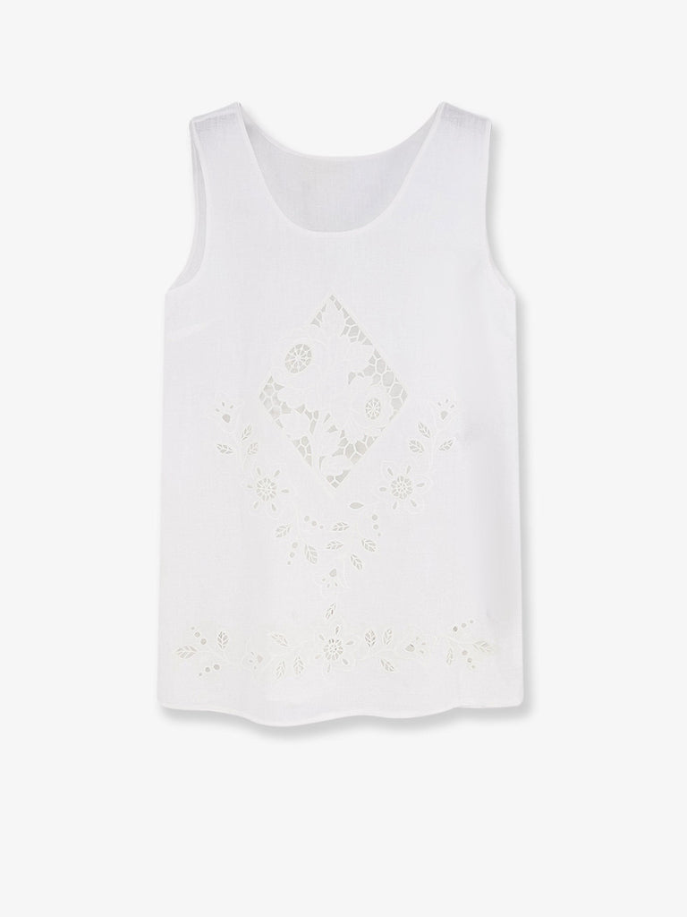 Linen top with floral embroideries