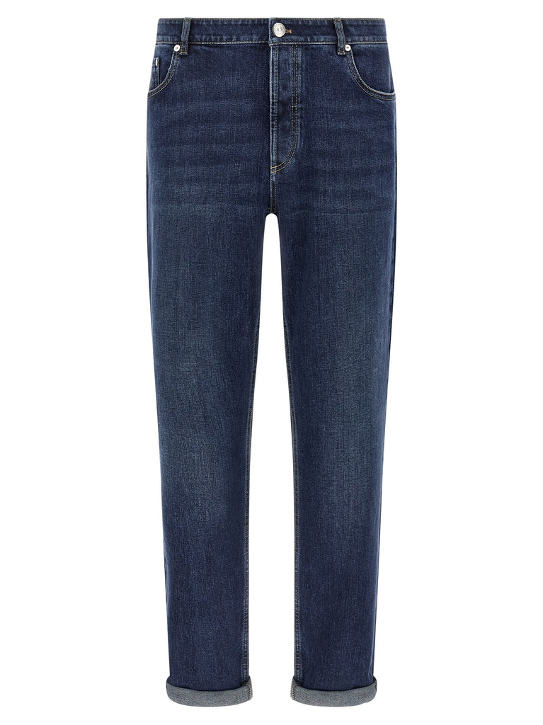 Logo embroidery stretch jeans