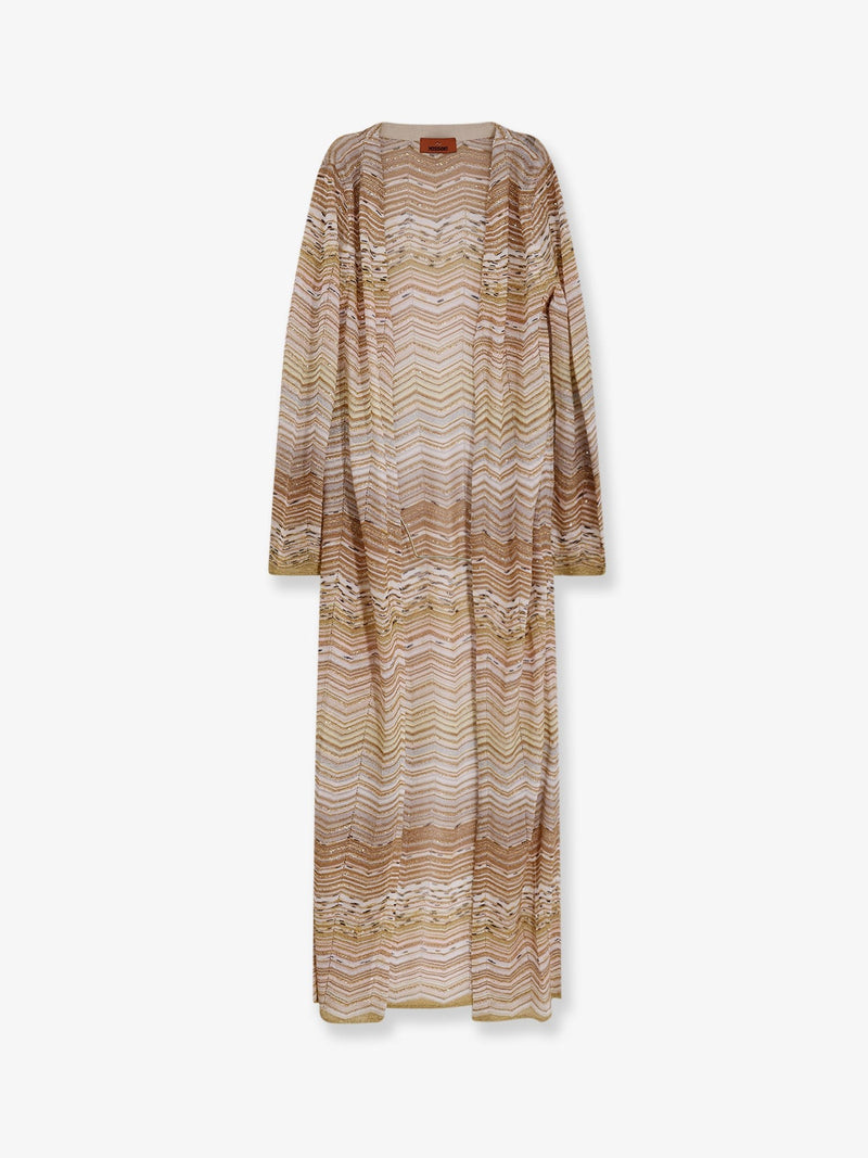 Long chevron motif cardigan with all-over sequins